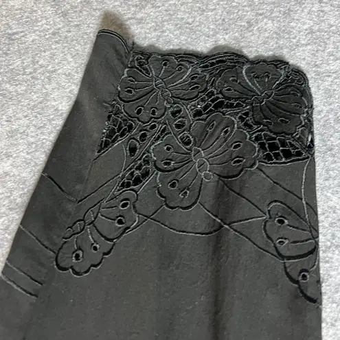 Baik Baik Honolulu Black Rayon Cropped Pants S/M Butterfly Lace Embroidered Size undefined