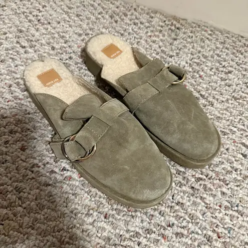 DOLCE VITA Suede Astor Plush Flats Mule Olive Green