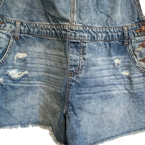 Natural Reflections Womens  Stretchy Distressed Denim Overall Shorts Size XXL