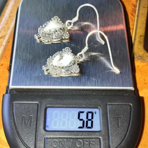 Genuine White Buffalo Sterling Silver Southwestern Earrings Black