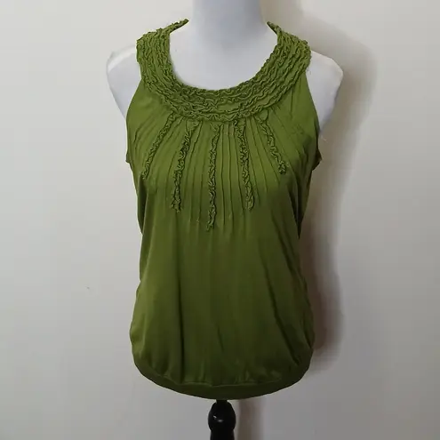 Outback Red OUT BACK RED green ruffle neck scrunch bottom top size medium