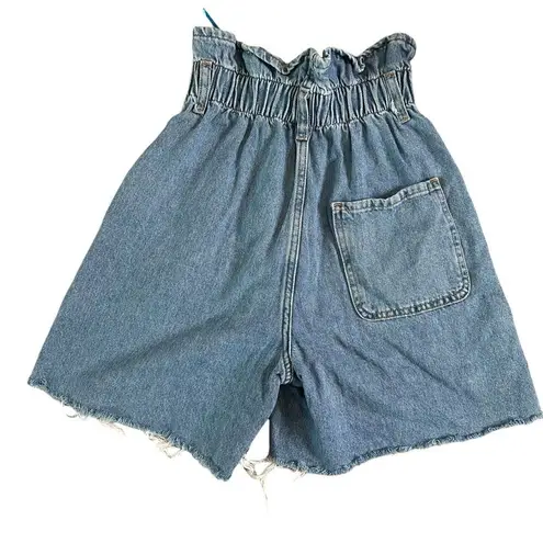 ZARA  High Rise Denim‎ Shorts Paper Bag Button Fly Blue Cut Off Women's Size 0