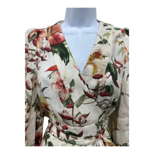 Zimmermann Lexi Floral Linen Wrap Mini Dress Size 1 / US 6
