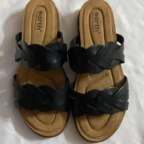 Earth Black Leather Sandals Braided Straps Wo Size 7 Excellent clean condition