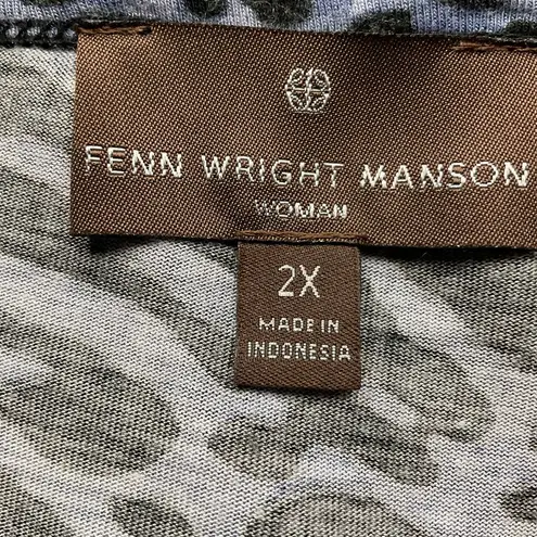 Fenn Wright Manson Womens Leopard Print Short Sleeve T-Shirt Size 2X Blue Black