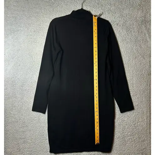 T Tahari Dress Womens M Black Mock Neck Ribbed Illusion Midi Sweater Dress NEW