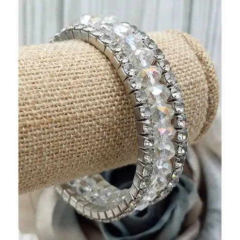 Cute Rhinestone Crystal Wire Wrap Bangle Bracelet Silver Tone Sparkly