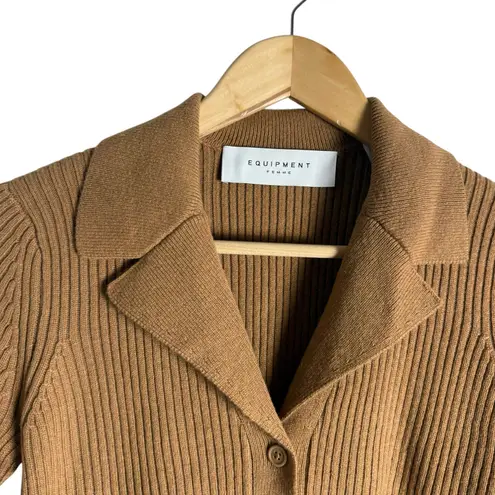 Equipment Larissa Ribbed Tan Wool Cashmere Button Front Cardigan Sweater Size M