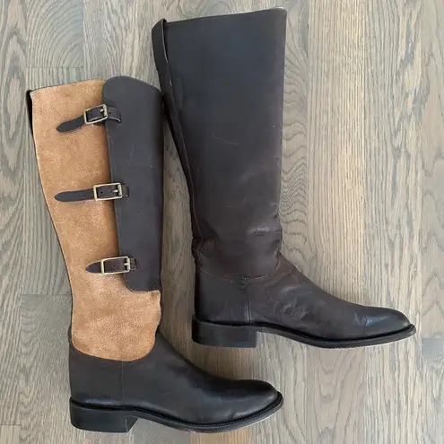 Lucchese Kemosabe + Tall Buckle Leather Equestrian Riding Boot Brown & Tan 9M
