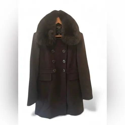 1 Madison Penny Lane Luxe Coat M Genuine FOX FUR Collar Double Breasted Belted
