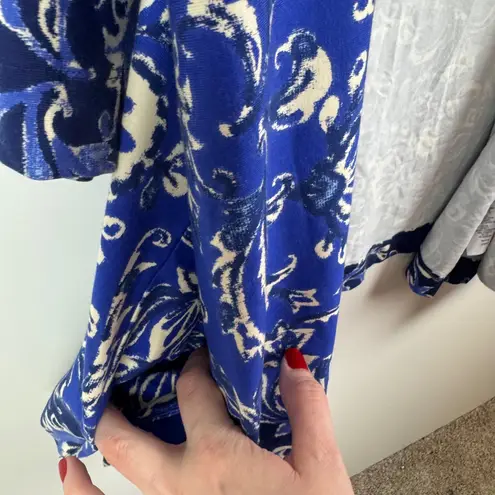 Isaac Mizrahi Live Blue Floral Kimono Cardigan Duster Size 2X Open Front Boho