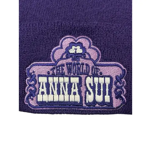 Anna Sui The World Of Beanie Knit Cap Hat Unisex OS Purple Patch Logo NEW