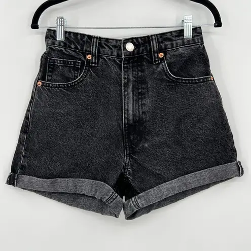 ZARA  High Rise Cuffed Jean Shorts High Waisted Black Acid Stone Wash Zip Size 2