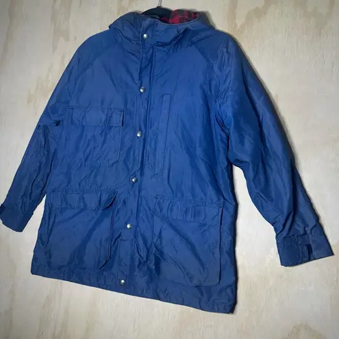 Woolrich The Woman Blue Plaid Wool Blanket Lined Chore Barn Coat Jacket Med Vtg