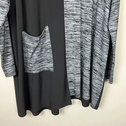Sun Kim Tunic Top Womens XL Black Gray Asymmetrical Hem Mixed Media Pocket Knit