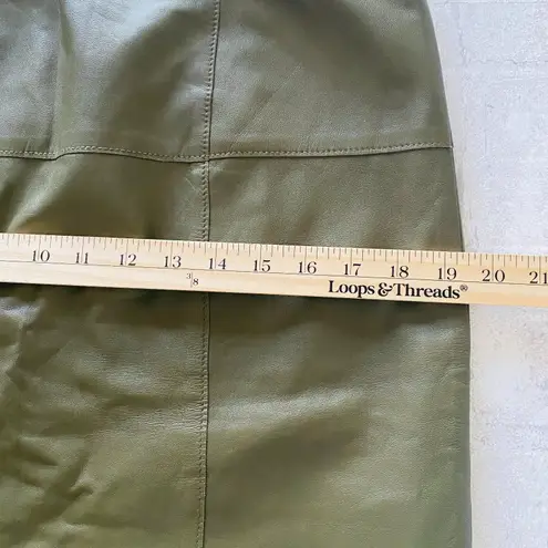Worth New York Fern Green Leather Seamed Slim Zippered Lined Midi Skirt Luxe 10