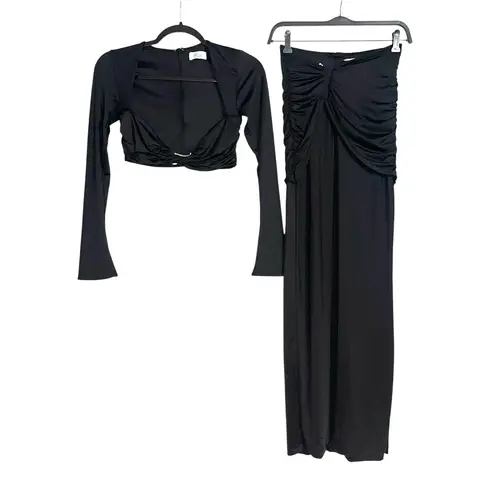 Oh Polly  Tiani Skirt and Maeva Set Black Maxi Skirt and Long Sleeve Crop Top 6