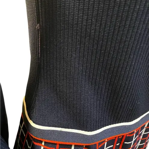 Vintage 1970s Butte Knit Navy Blue Plaid Drop waist Dress Cardigan Knit Set M Size M