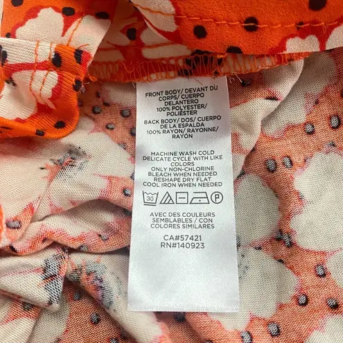 The Loft Floral Orange White Ruffle Neckline Sleeveless Blouse Women's Medium Petite