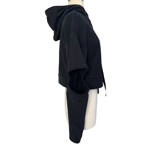 ALO Yoga Edgy Peak Cutout Elbow Hoodie Crop Sweatshirt Long Sleeve Drawstring S Black