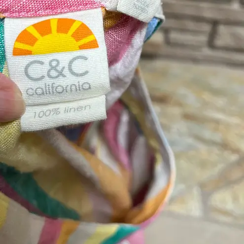C&C California pastel striped linen halter dress coastal size medium