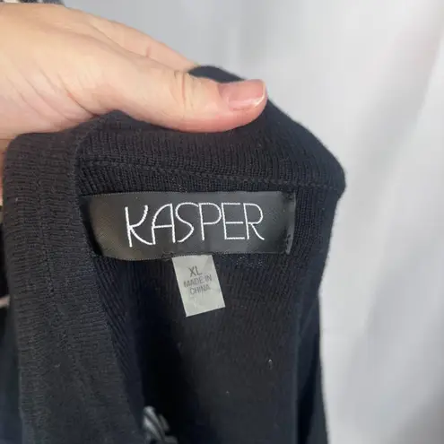 Kasper Separates Metallic Tweed Contrast Black Trim Open Front Blazer Size 14P