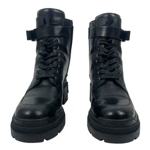 Salvatore Ferragamo Vara bow Lace Up Leather Combat Boots Black Size 9.5