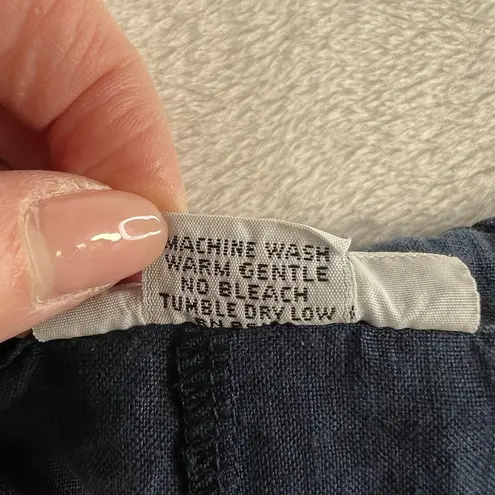 Bryn Walker M Medium Pants Linen Navy Cargo Jogger Lagenlook Baggy Wide Leg Boho