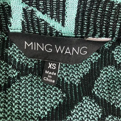 Ming Wang Black and Teal Abstract Print Acrylic Cardigan Sweater XS EUC
