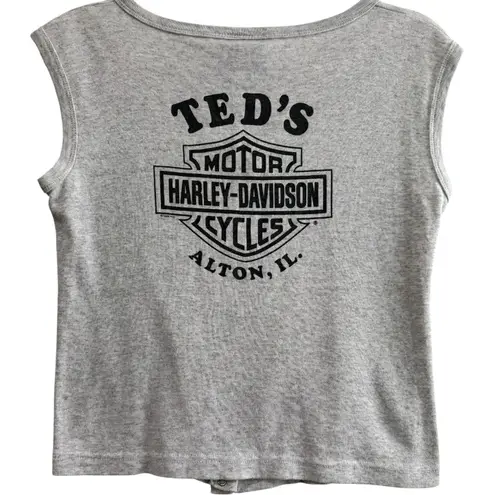 Vintage Harley Davidson Sleeveless Square Neck Snap Button Tank Top Graphic MED Gray
