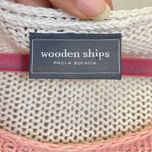 Wooden Ships  Open Knit Camo Crew Neck Beachy Sweater Pink Size S/M