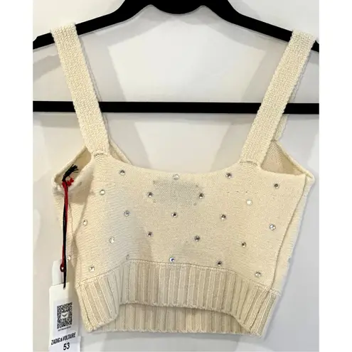 Zadig & Voltaire Bettina Crystal Cashmere Top in Ecru XS