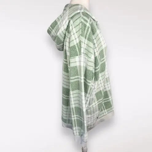 Aerie Oversized Hooded Sweatshirt Green White Plaid Size Medium