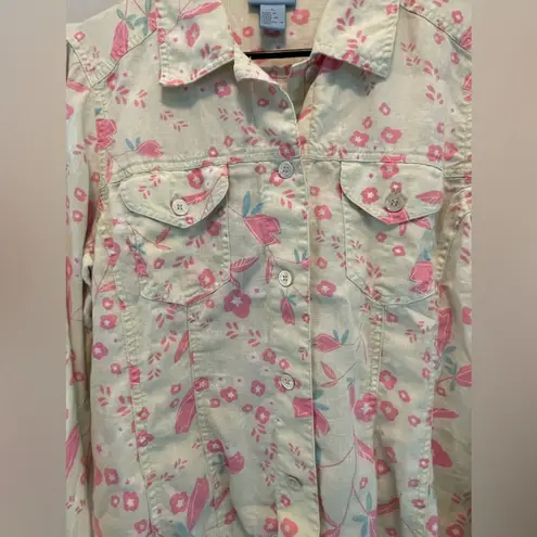 Sigrid Olsen So Blue Floral Print Button Front Vintage Shirt size Large