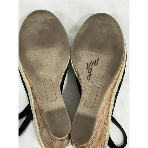 Seychelles Womans Willshire Wedge Black Fabric Peep Toe Cork Heel Sandal 8.5 M