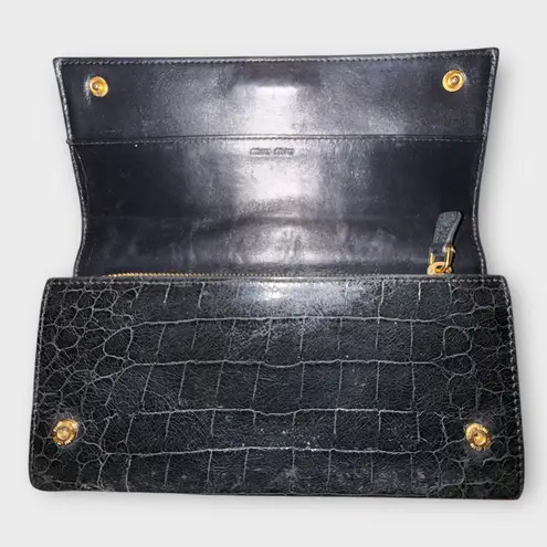 Miu Miu Black Croc-Embossed Crossbody with Gold Chain
