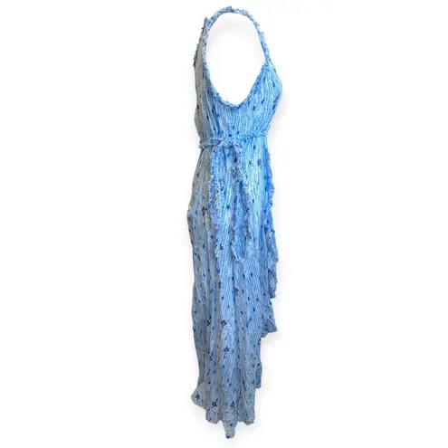 Poupette St. Barth Ruffle Wrap Maxi Dress Blue Beach Cover-Up Vacation Size Small