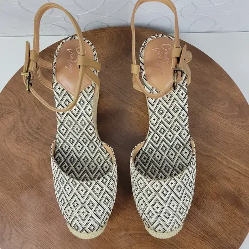 Crown Vintage Womens Alina Sandals 10 Black White Diamond Print Espadrille Wedge