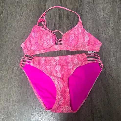 Isabella rose Vienna neon pink snakeskin print chiffon bikini Size M