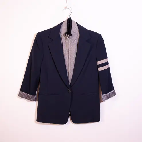 Bailey 44 Academia Ponte Stretch One Button Blazer Jacket Gray Navy Blue 2