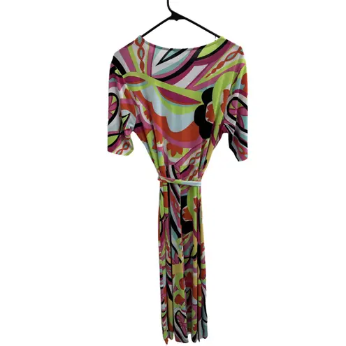 CHAUS NEW YORK Multicolor Vneck 3/4 Sleeves Abstract Pattern Dress Size Large