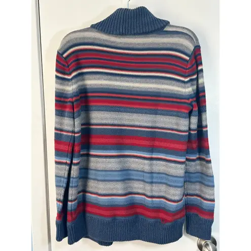 Vintage Lauren Jeans Co Cardigan Sweater Large Blue Red Striped Cabin Core