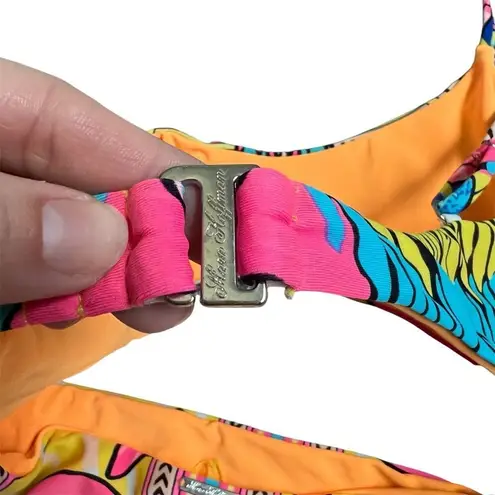 Mara Hoffman Parrot Tropical One Piece Swimsuit Size Large Cutout Pink Yellow