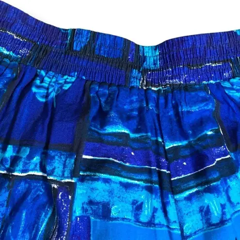 Vintage 90s Petite Shorts Baggy Blue Tropical Print Elastic Waist Oversized Size undefined