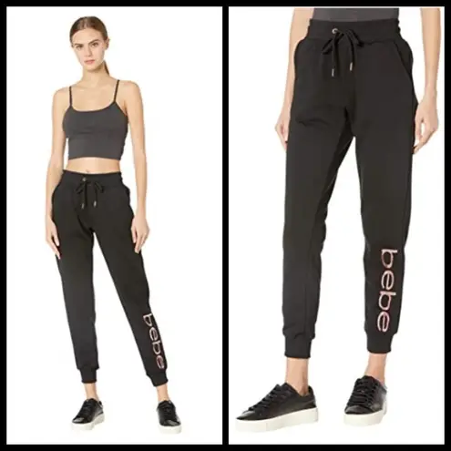 Bebe 💕 SPORT💕 Logo Print Jogger Pants ~ Black Medium M NWT