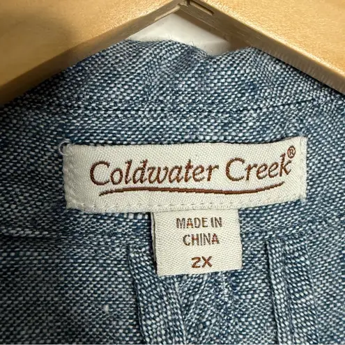Coldwater Creek 100% Linen Oversized Button Down Shacket Jacket Blue Size 2X - Image 5