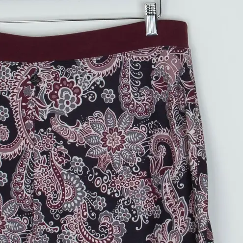 prAna Womens Breathable Paisley Pull On A-Line Skirt Size L Brown Stretch Casual