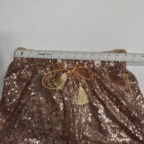 Womens Rose Gold Sequined Shorts Small Pull On Tassels Drawstring Lined Pockets