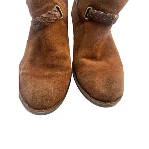 Born Kerri Ankle Boots Size 8.5 M Suede Zip Back Brown Buckle Cuban Heel Shoe