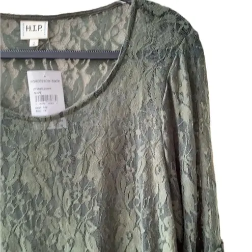 H.I.P. NWT π« 2-Piece Set, Olive Green Sheer Lace Retro Peasant Top+Tank Top, 1X